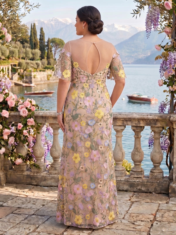 Jacquard Plus Size Jewel Mermaid Mother of the Bride/Groom Dresses with Slit