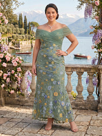 Jacquard Plus Size Off the Shoulder Mermaid Mother of the Bride/Groom Dresses