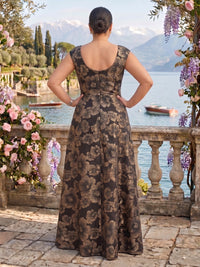 Jacquard Plus Size V Neck A Line Mother of the Bride/Groom Dresses with Slit