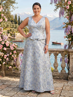 Jacquard Plus Size V Neck Ruffles Mother of the Bride/Groom Dresses