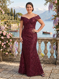 Sequin Off the Shoulder Mermaid Mother of the Bride/Groom Dresses Plus Size