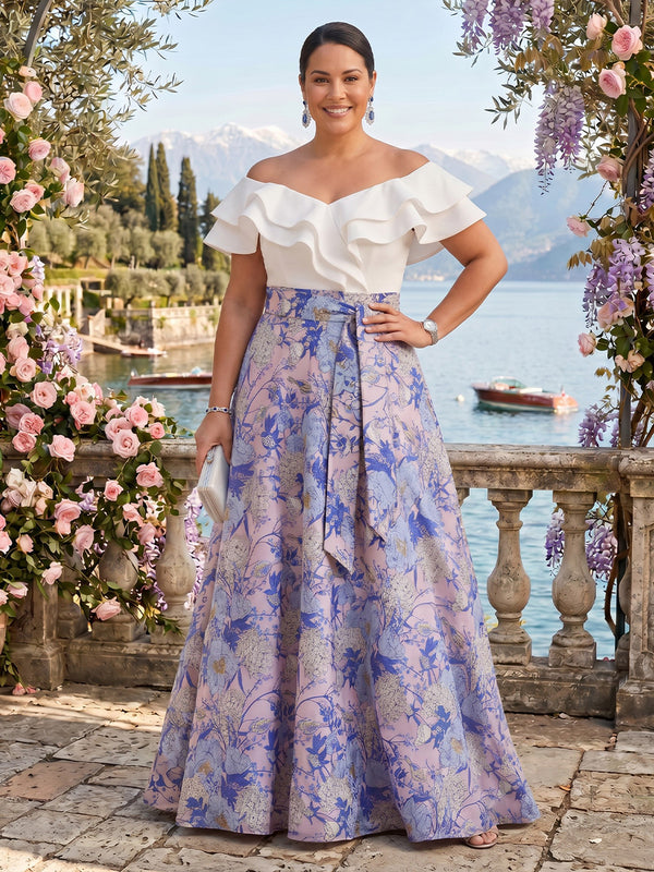 Jacquard Plus Size Off the Shoulder Ruffles Mother of the Bride/Groom Dresses