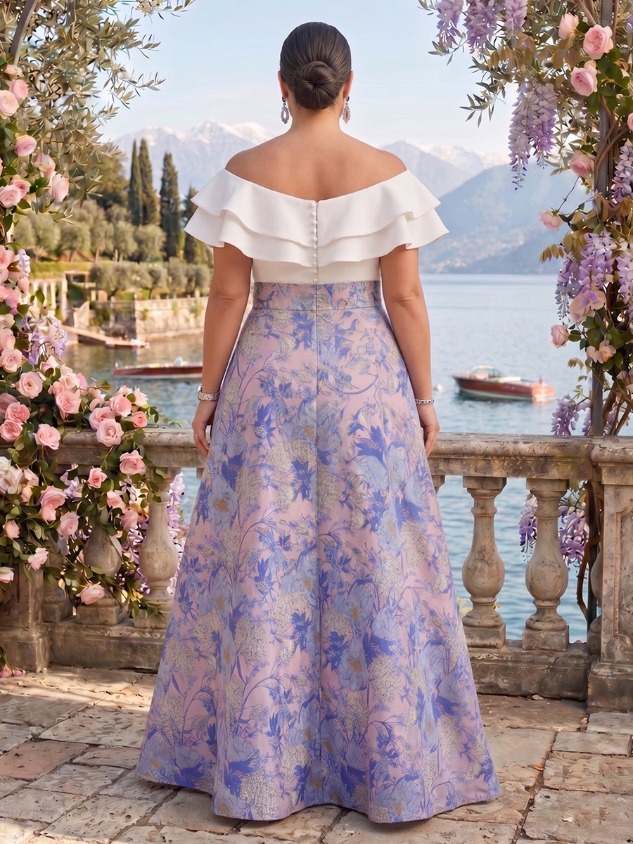 Jacquard Plus Size Off the Shoulder Ruffles Mother of the Bride/Groom Dresses