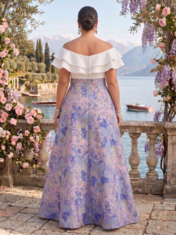 Jacquard Plus Size Off the Shoulder Ruffles Mother of the Bride/Groom Dresses