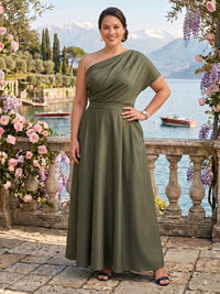 Satin One Shoulder A Line Mother of the Bride/Groom Dresses Plus Size