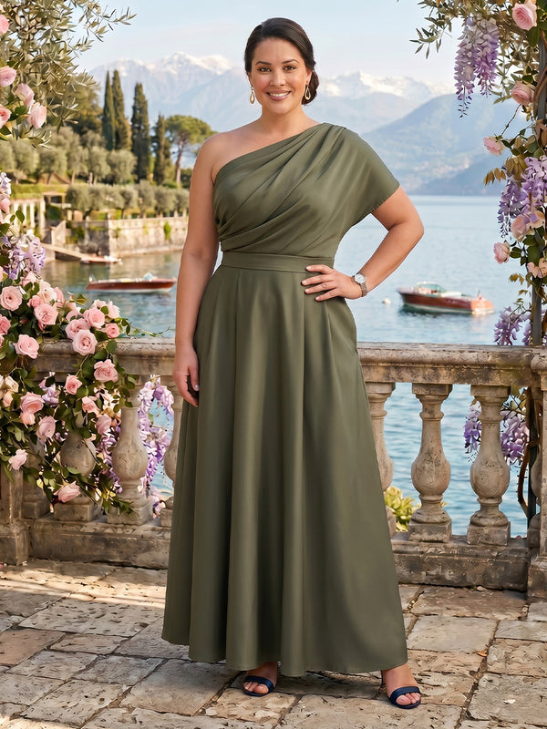 Satin One Shoulder A Line Mother of the Bride/Groom Dresses Plus Size