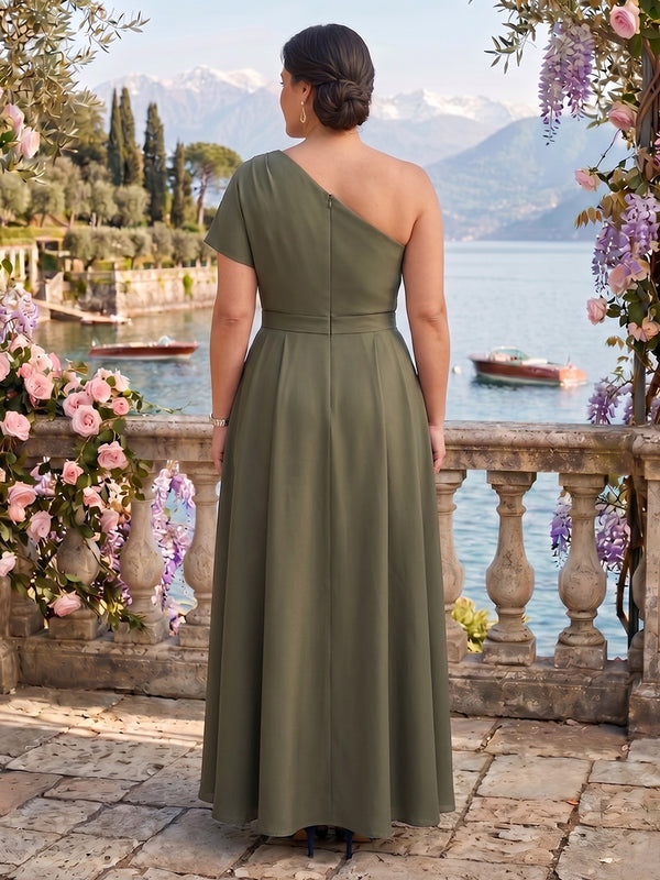 Satin One Shoulder A Line Mother of the Bride/Groom Dresses Plus Size