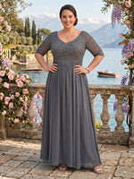 V Neck A Line Short Sleeves Chiffon Mother of the Bride/Groom Dresses Plus Size
