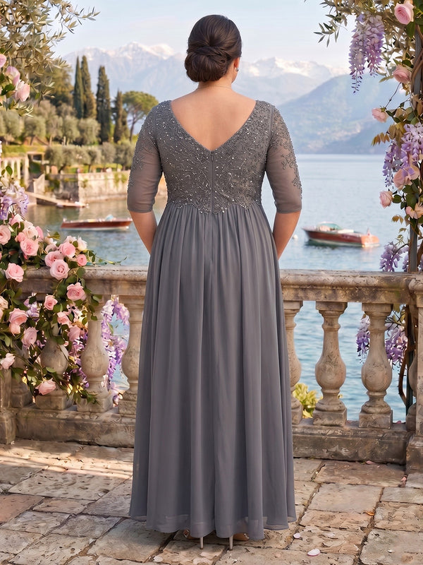 V Neck A Line Short Sleeves Chiffon Mother of the Bride/Groom Dresses Plus Size