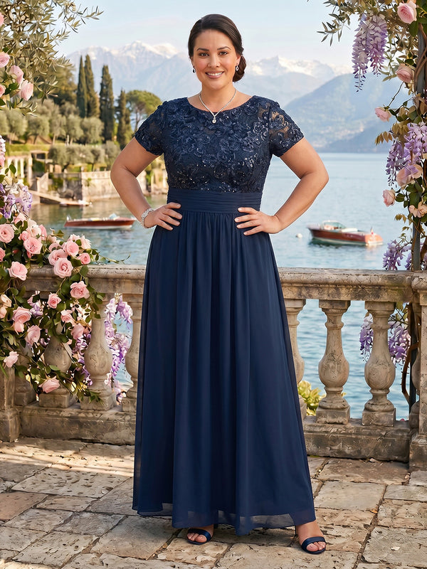 Lace Short Sleeves Plus Size A Line Mother of the Bride Dresses