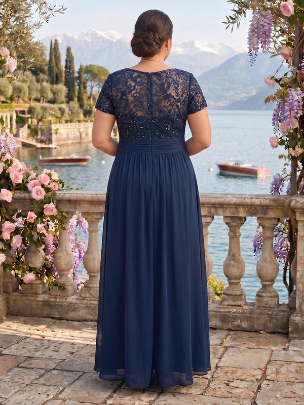 Lace Short Sleeves Plus Size A Line Mother of the Bride Dresses