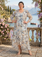 Two Piece V Neck Chiffon Floral Mother of the Bride/Groom Dresses Plus Size