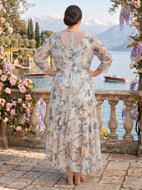 Two Piece V Neck Chiffon Floral Mother of the Bride/Groom Dresses Plus Size