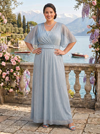 Tulle Short Sleeves Plus Size A Line V Neck Mother of the Bride Dresses