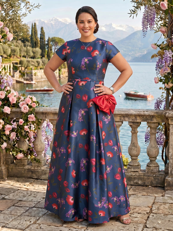 Jacquard Plus Size Round Neck A Line Mother of the Bride/Groom Dresses