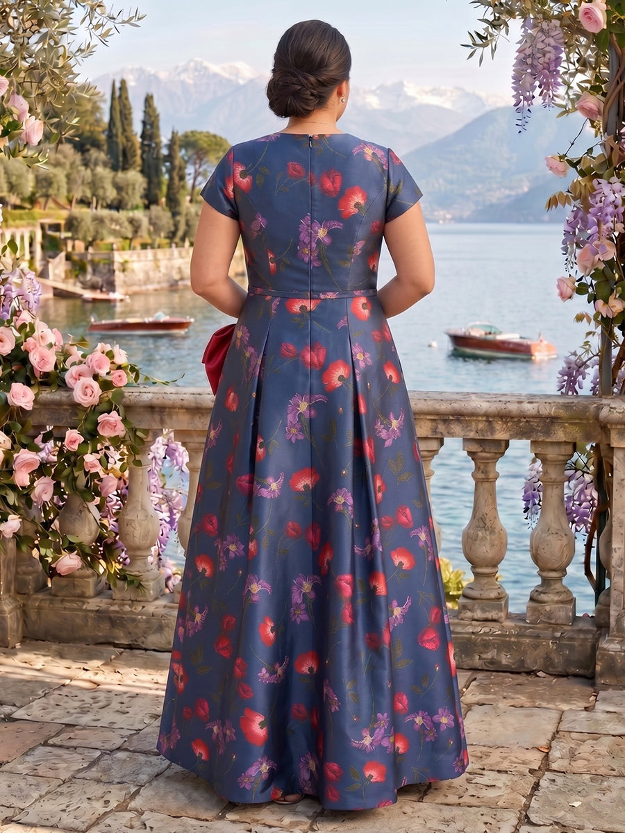 Jacquard Plus Size Round Neck A Line Mother of the Bride/Groom Dresses