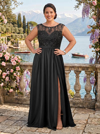 Lace Sleeveless Plus Size A Line Mother of the Bride Dresses with Slit