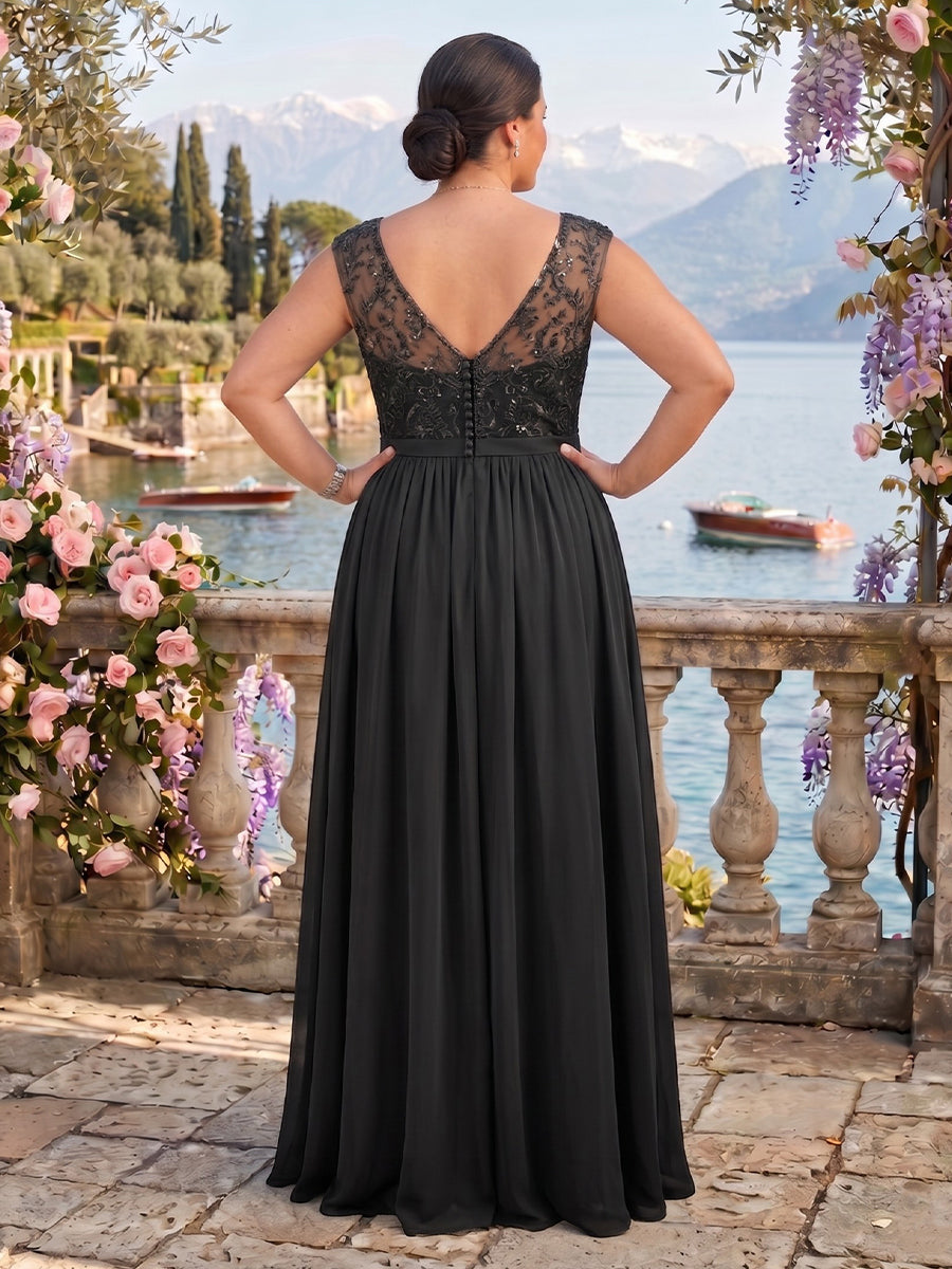 Lace Sleeveless Plus Size A Line Mother of the Bride Dresses with Slit