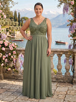 Lace Sleeveless Plus Size V Neck A Line Mother of the Bride Dresses