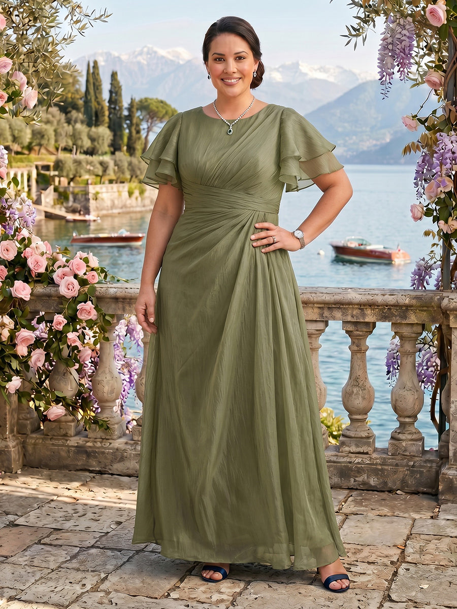 Tulle Short Sleeves Plus Size A Line Round Neck Mother of the Bride Dresses