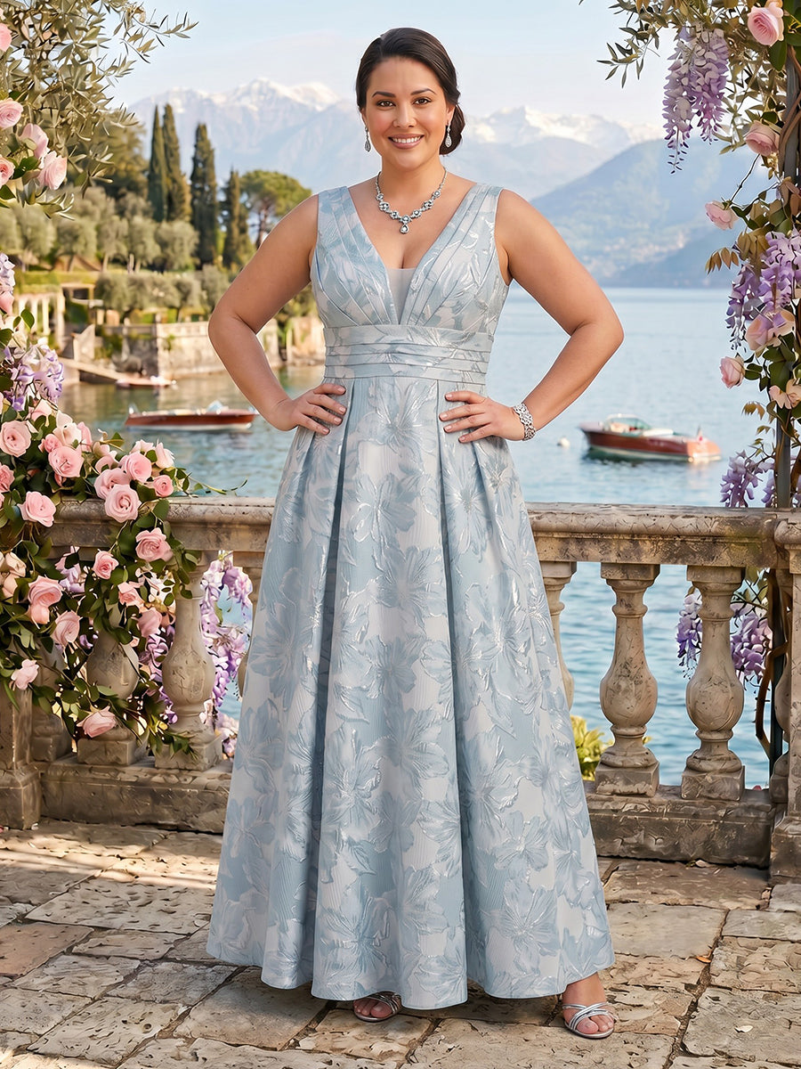 Jacquard Plus Size V Neck A Line Sleeveless Mother of the Bride/Groom Dresses
