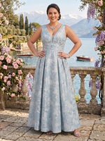 Jacquard Plus Size V Neck A Line Sleeveless Mother of the Bride/Groom Dresses
