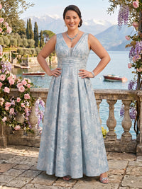 Jacquard Plus Size V Neck A Line Sleeveless Mother of the Bride/Groom Dresses