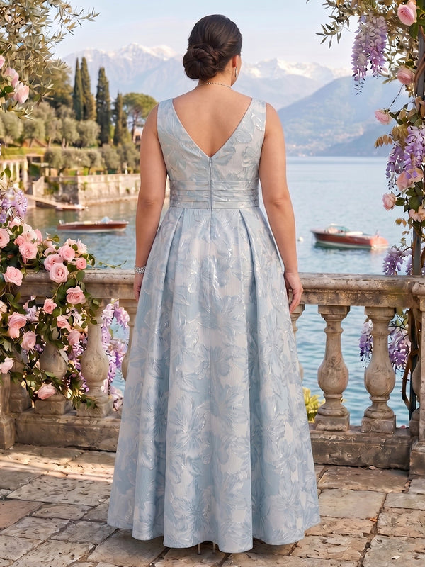 Jacquard Plus Size V Neck A Line Sleeveless Mother of the Bride/Groom Dresses
