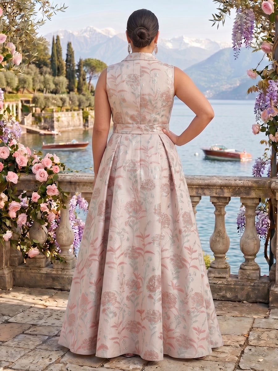 Plus Size V Neck A Line Sleeveless Jacquard Mother of the Bride/Groom Dresses