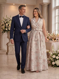 Plus Size V Neck A Line Sleeveless Jacquard Mother of the Bride/Groom Dresses