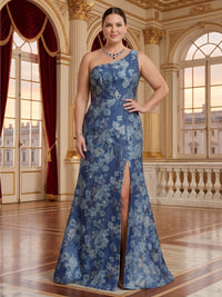 Jacquard Plus Size One Shoulder Mermaid Mother of the Bride/Groom Dresses