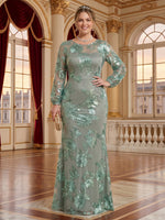 Jacquard Plus Size Jewel Long Sleeves Mermaid Mother of the Bride/Groom Dresses