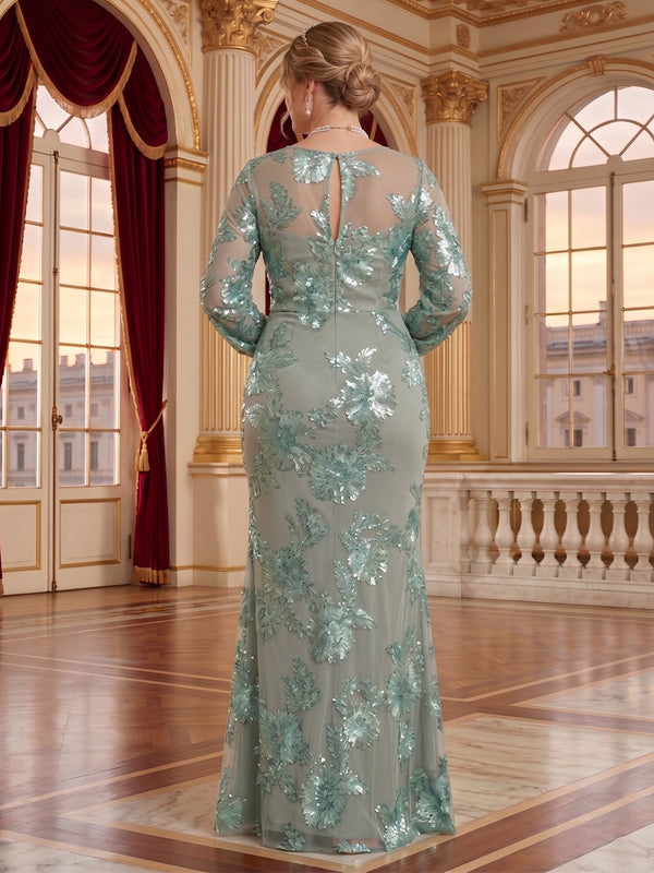 Jacquard Plus Size Jewel Long Sleeves Mermaid Mother of the Bride/Groom Dresses