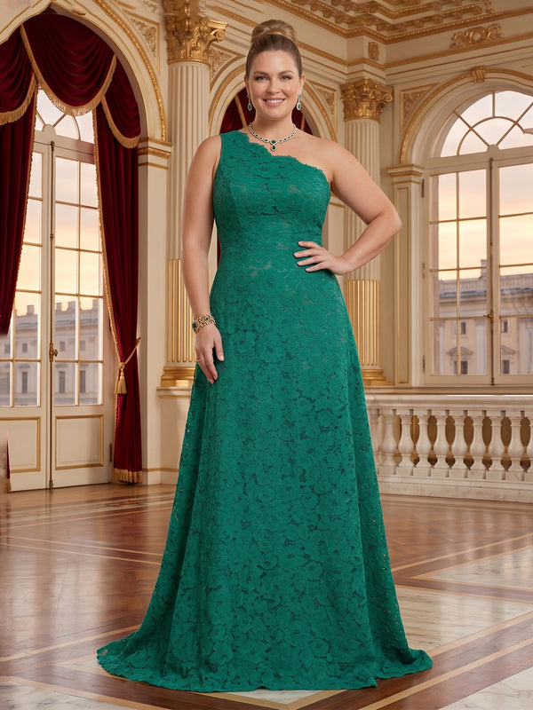 One Shoulder A Line Sleeveless Lace Mother of the Bride/Groom Dresses Plus Size