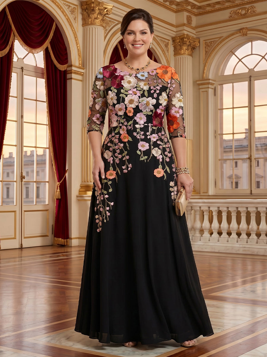 Jacquard Plus Size Jewel A Line Chiffon Mother of the Bride/Groom Dresses