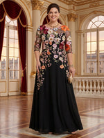 Jacquard Plus Size Jewel A Line Chiffon Mother of the Bride/Groom Dresses