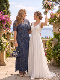 V Neck Mermaid Tea Length Mother of the Bride/Groom Dresses Plus Size