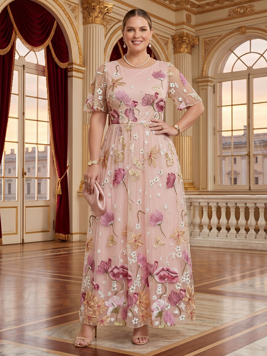 Jacquard Plus Size Jewel A Line Chiffon Short Sleeves Mother of the Bride/Groom Dresses