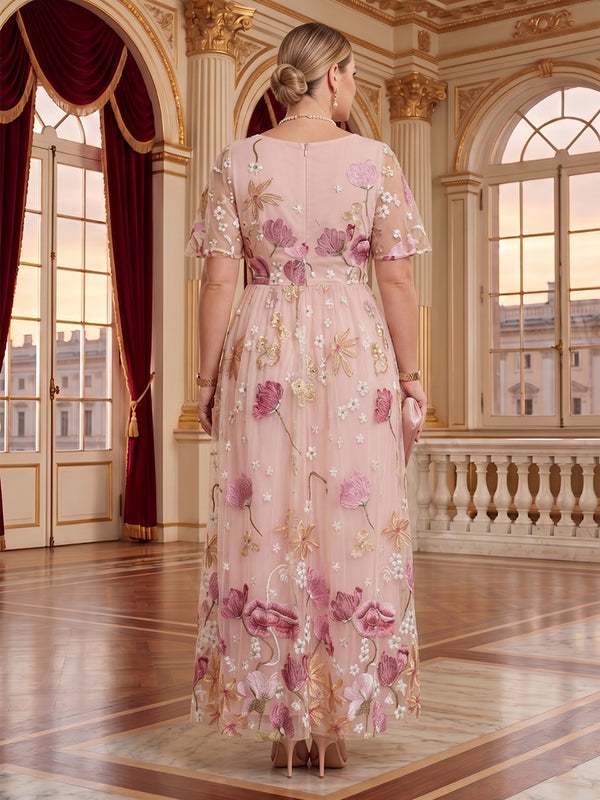 Jacquard Plus Size Jewel A Line Chiffon Short Sleeves Mother of the Bride/Groom Dresses