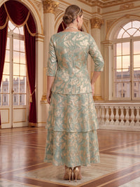 Jacquard Jewel A Line Tea Length Mother of the Bride/Groom Dresses Plus Size