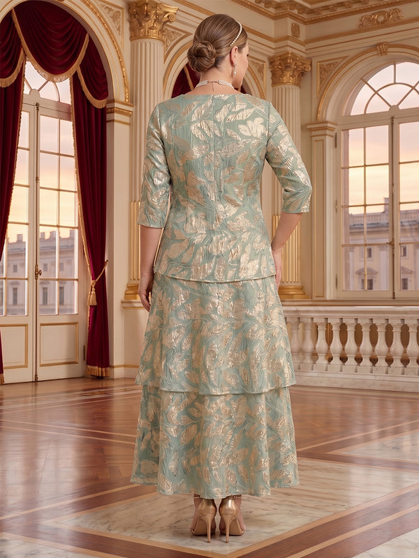 Jacquard Jewel A Line Tea Length Mother of the Bride/Groom Dresses Plus Size