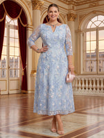 Jacquard V Neck A Line Tea Length Mother of the Bride/Groom Dresses Plus Size