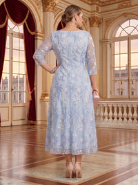 Jacquard V Neck A Line Tea Length Mother of the Bride/Groom Dresses Plus Size
