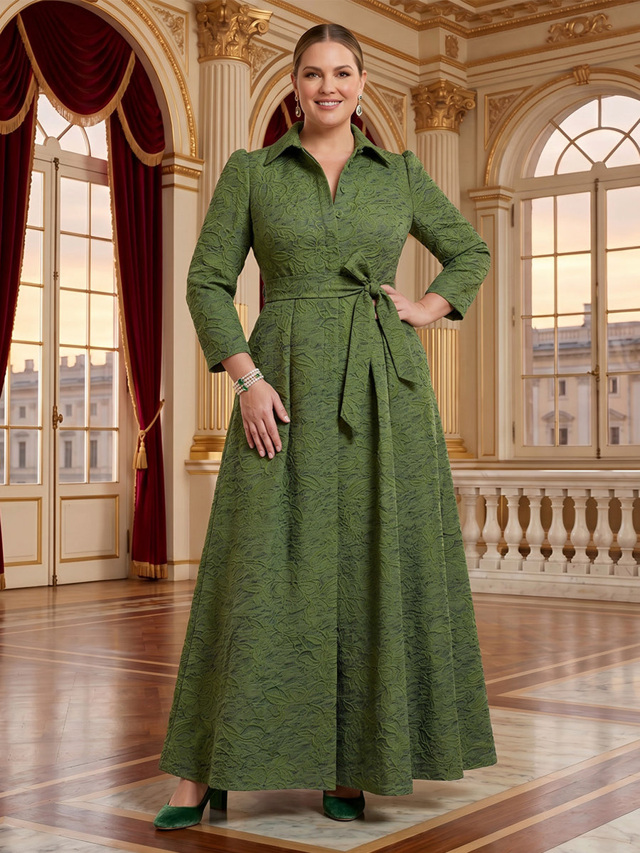 Jacquard Plus Size V Neck A Line Long Sleeves Mother of the Bride/Groom Dresses