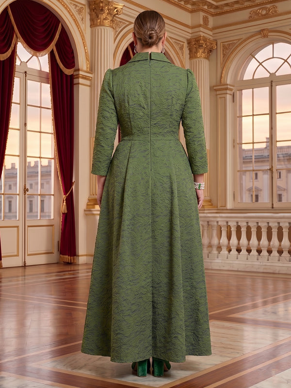Jacquard Plus Size V Neck A Line Long Sleeves Mother of the Bride/Groom Dresses