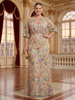 Jacquard Plus Size V Neck Mermaid Mother of the Bride/Groom Dresses