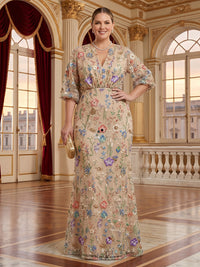 Jacquard Plus Size V Neck Mermaid Mother of the Bride/Groom Dresses