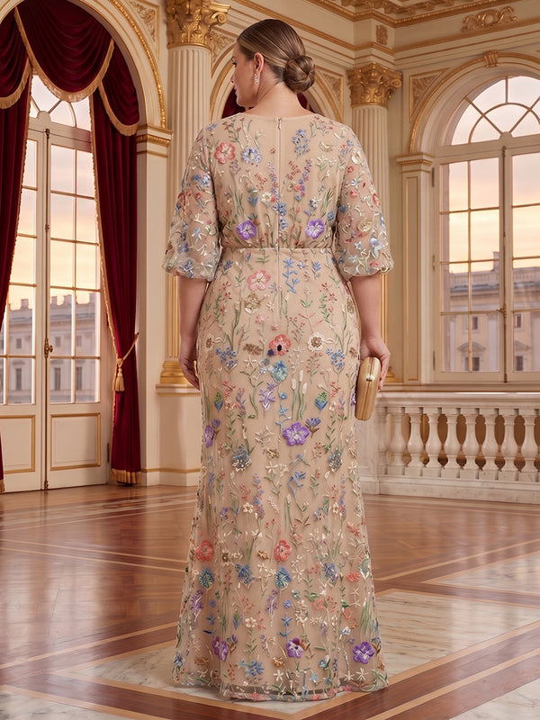 Jacquard Plus Size V Neck Mermaid Mother of the Bride/Groom Dresses