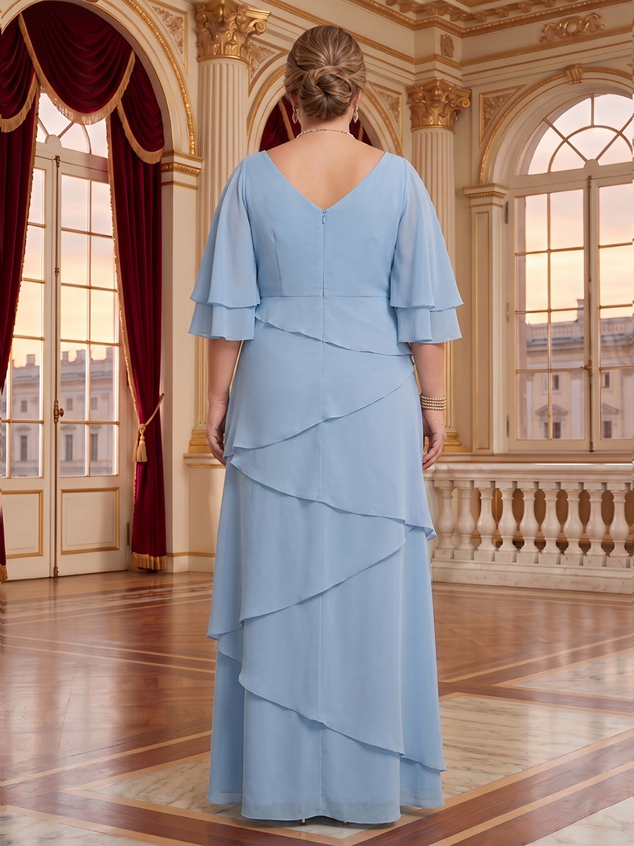 Chiffon Plus Size V Neck Short Sleeves  Mother of the Bride Dresses