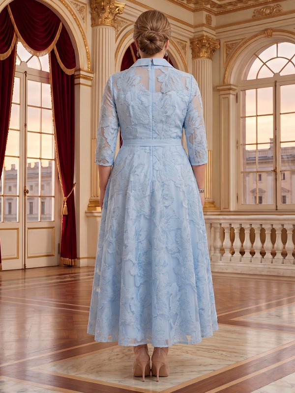 Jacquard V Neck A Line Tea Length Mother of the Bride/Groom Dresses Plus Size